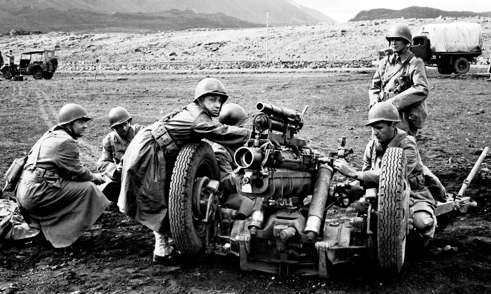 Gyakorlatozó amerikai katonák Izlandon, 1943