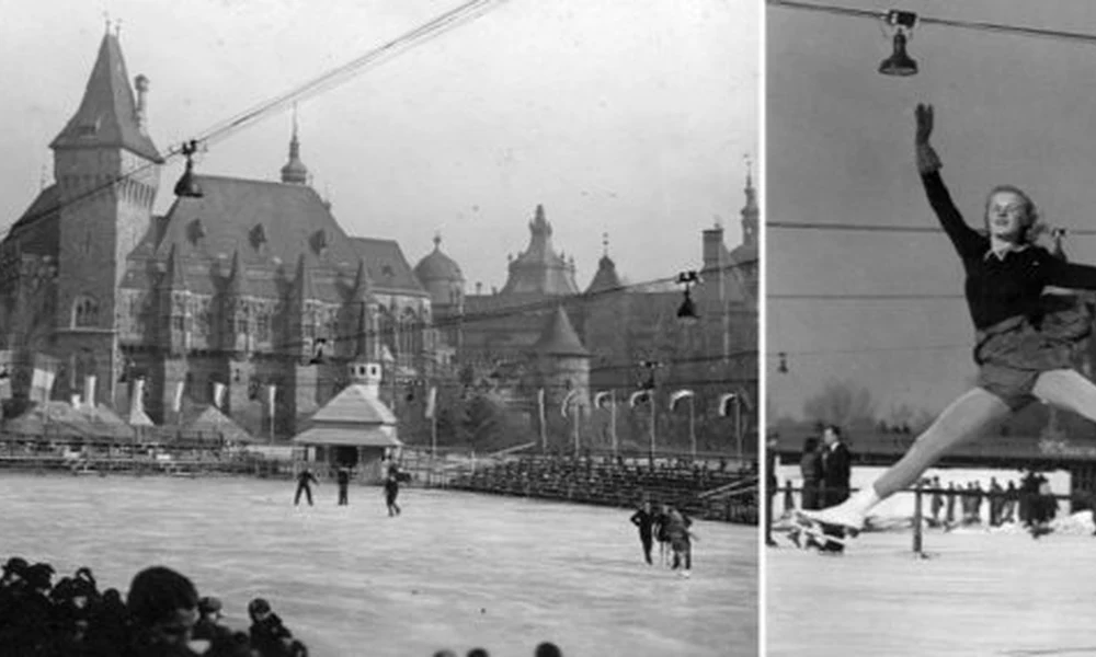 A Budapesti Korcsolya Egylet által jegyzett panoráma-kép, amelyen jól kivehető a Francsek-féle korcsolyacsarnokhoz 1926-ban hozzáépített két toldalékszárny