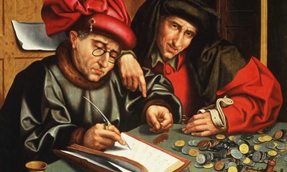 Marinus van Reymerswaele: Két adószedő, 1540 (részlet)