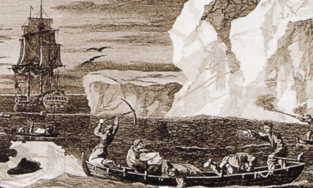 James Cook és legénysége az Antarktisz közelében William Hodges metszetén