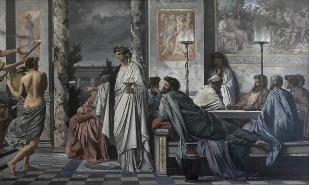 A görög lakomáknak (szümposzionnak) megvoltak a saját hagyományaik. A képen Anselm Feuerbach elképzelése látható, arról, hogy zajlott egy ilyen ünnepség.
