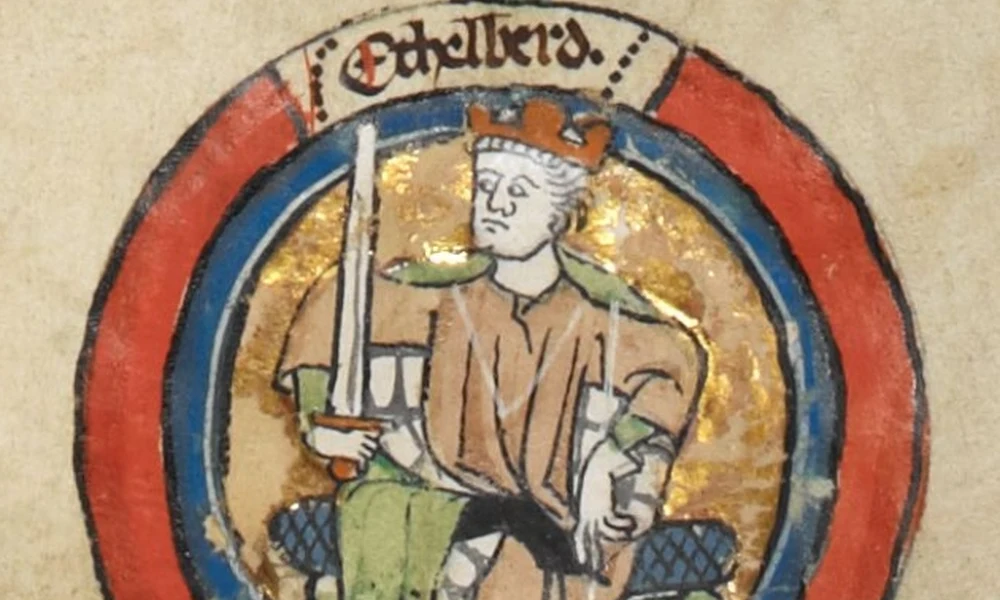 Wessexi Æthelberht miniatűrje egy 14. századi királyi genealógiában