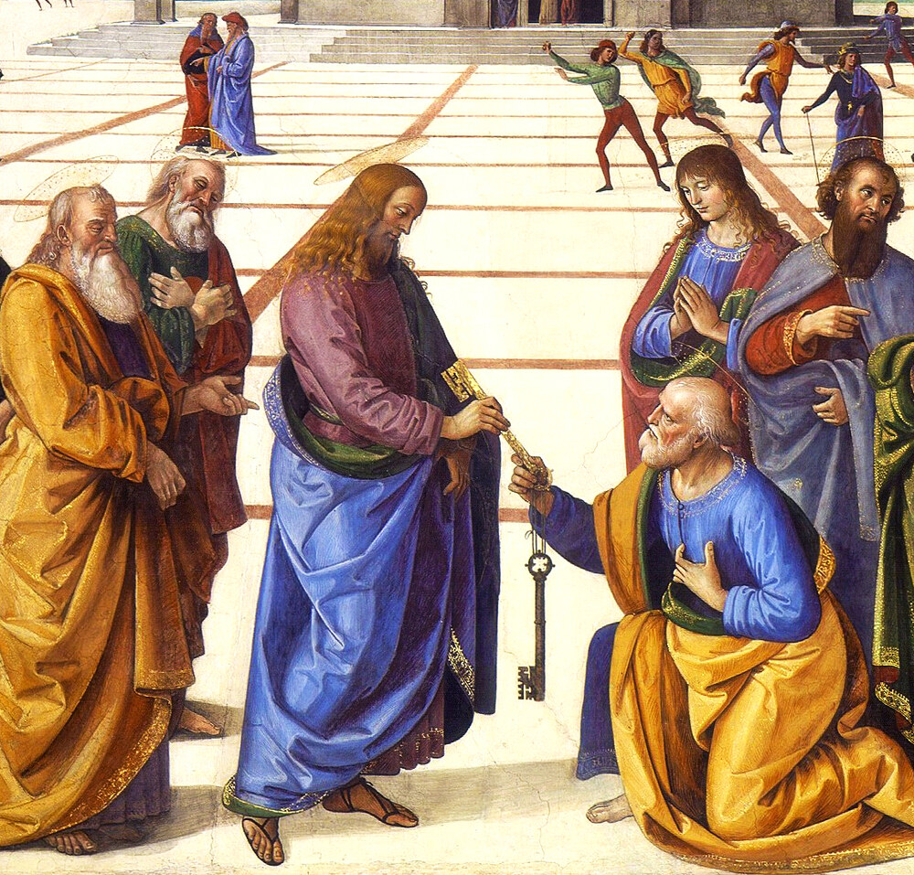 A Sixtus-kápolna A kulcsok átadása Péternek című[3] freskójának részlete (Pietro Perugino, 1481–1482)