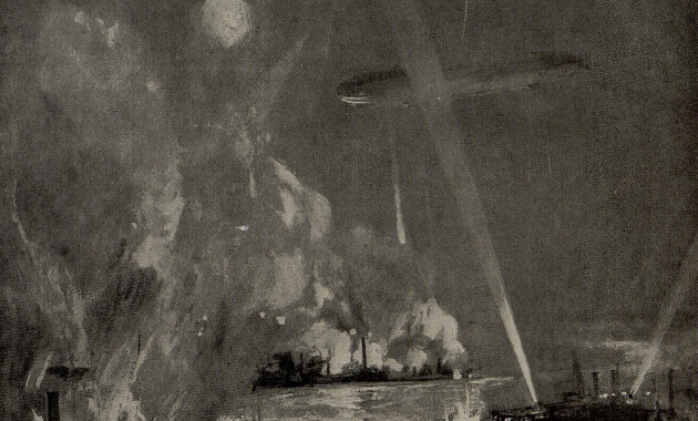 Brit képeslap a gyermekölő zeppelin pusztulásáról