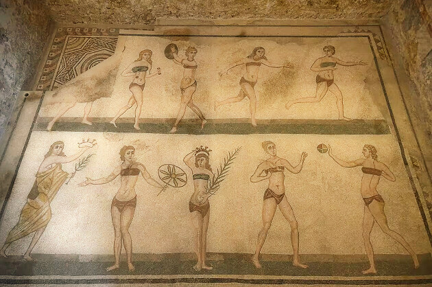 A "BIkinis lányok" Forrás: Parco Archeologico di Morgantina e Villa Romana del Casale