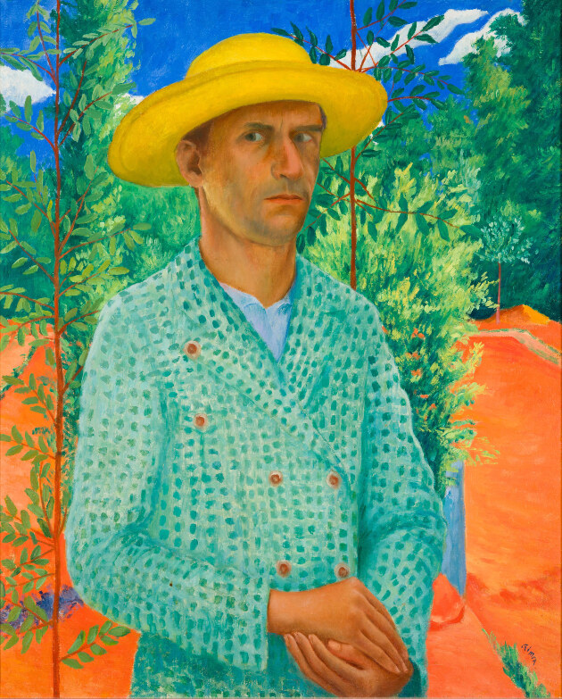 Czimra Gyula: Önarckép szalmakalappal, 1934 olaj, vászon, 84 × 68 cm (Forrás: Szépművészeti Múzeum – Magyar Nemzeti Galéria)