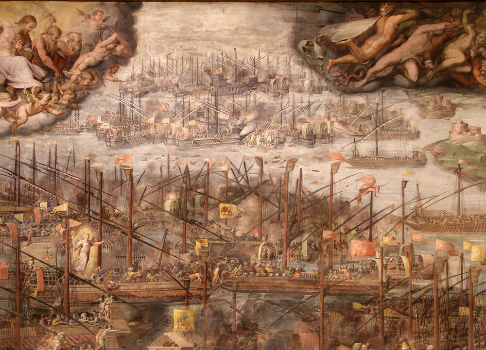 A lepantói csata, Giorgio Vasari festménye. Kép: Wikipedia/Sailko