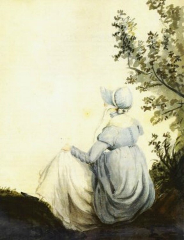 Az ifjú Jane Austen egy nővére által készített vízfestményen, 1804.