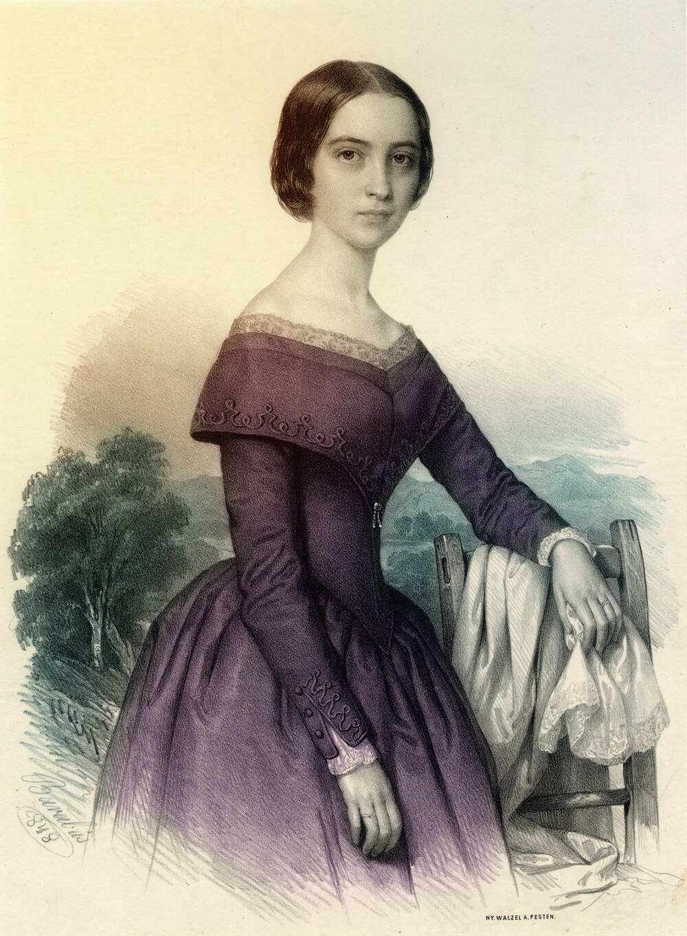 Szendrey Júlia, színezett litográfia