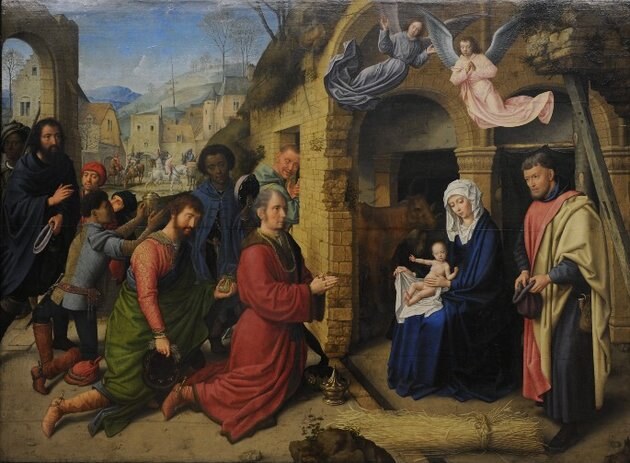 A háromkirályok imádása David Gerard korai németalföldi festő 1512-es alkotásán