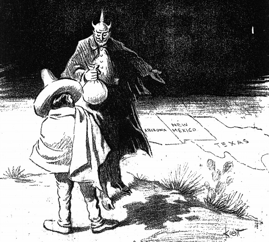 A Német Birodalom az ördög ügyvédje szerepében (a Zimmermann-táviratban felajánlották Mexikónak a 19. században elcsatolt déli államokat)