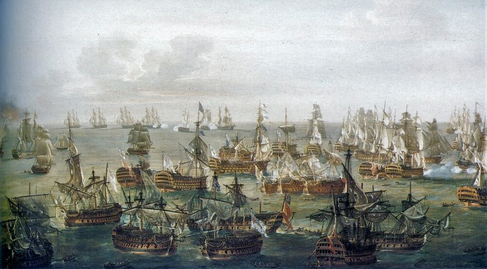A trafalgari csata (Nicholas Pocock festménye), amelyben Nelson admirális az életét vesztette
